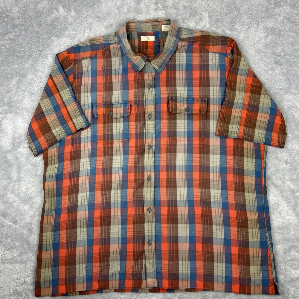 Ascend Men's 2XL Shirt Short Sleeve Plaid Button Front Flap Pockets Cotton